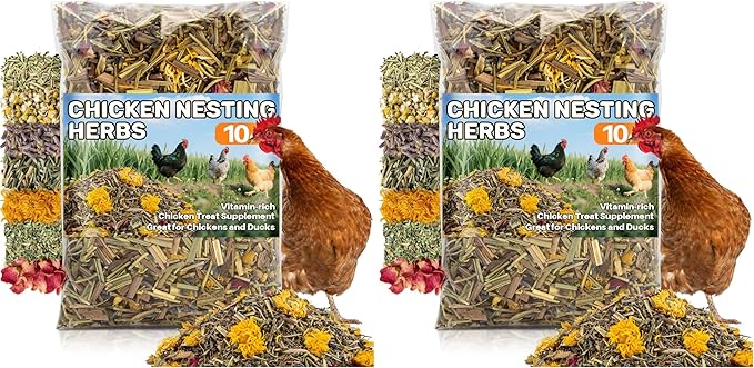Chicken Nesting Herbs - 10oz Natural Dried Herb Blend for Coop Comfort,Egg Laying Hens,and Cozy Roosting,Nesting Box Pads and Winter Insulation,Bedding Supplies for Chicks (Pack of 2)