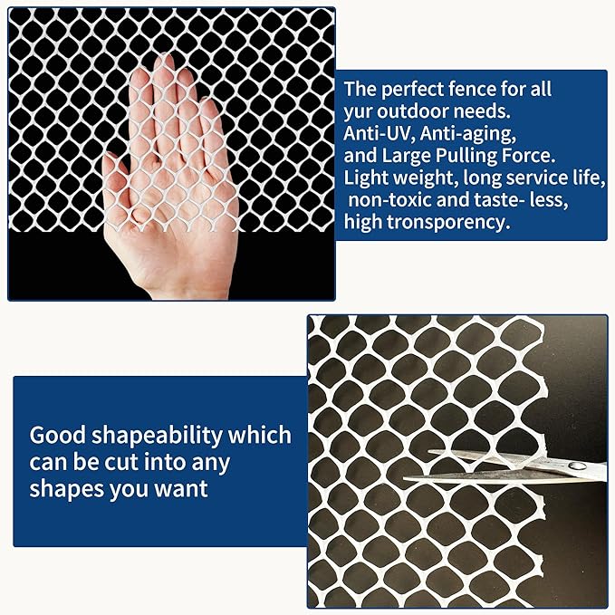 White Plastic Chicken Wire mesh 15.7IN x 33FT,Plastic Chicken Wire Fencing,Poultry Netting,Plastic mesh for Garden,Balcony Fence,Chicken Wire Frame for Crafts, Floral Mesh.with 100 Ties