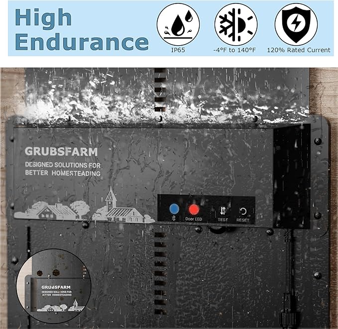 Automatic Chicken Coop Door with App Programmable, Solar/Battery/Grid Multi-Power Supply, Motion Sensor Anti-Pinch Safety System, Durable Weatherproof Aluminum Auto Door for Poultry - GRUBSFARM