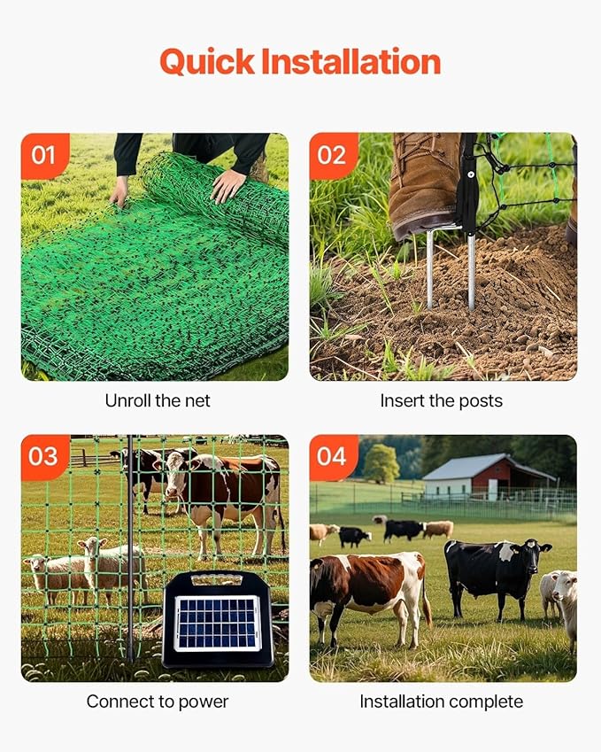 Portable Electric Fencing Net - 35.4" H x 164' L, Double Spike Sheep Netting for Dogs, Hogs, and Deer - Ideal for Backyards, Farms, and Ranches