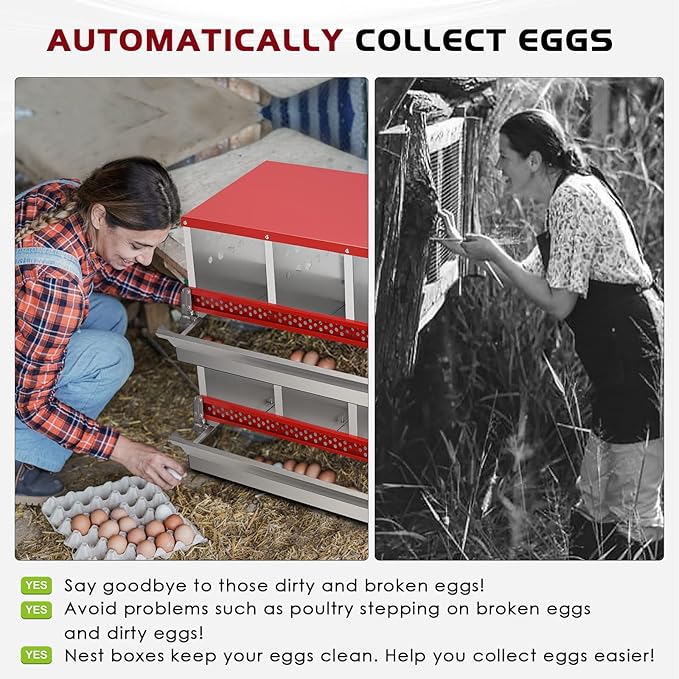 Nesting Box for Chickens, Roll Away Chicken Nesting Boxes with Easy Egg Collection Heavy Duty Metal Laying Box for Hens - 10 Compartment
