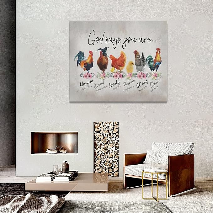 Rooster Kitchen Decor Wall Art Rustic Farmhouse Chicken Pictures Wall Decor Country God Says You Are Canvas Prints Framed Artwork Home Office Decorations For Bathroom Dinning Room 20"x16"