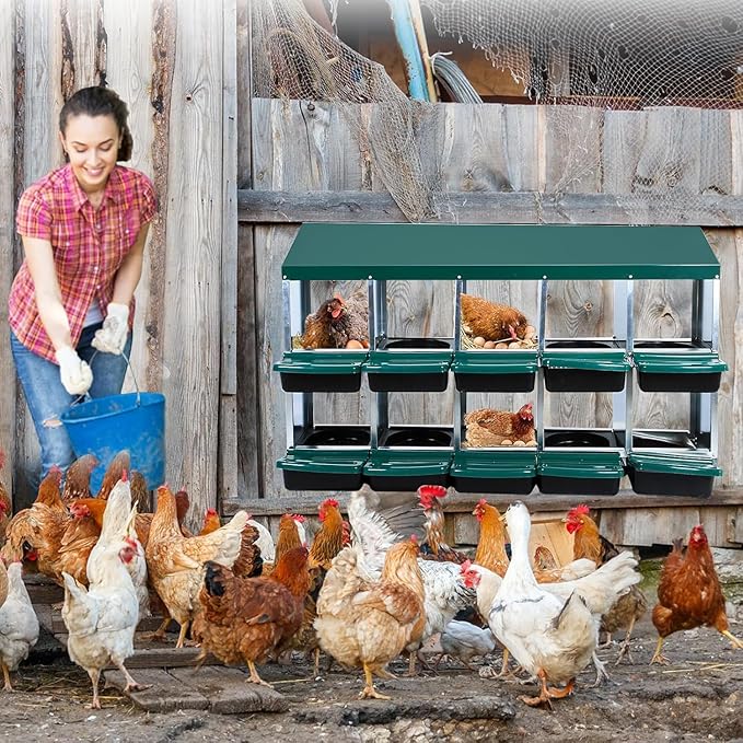 Nesting Boxes for Chickens - 10 Holes Metal Chicken Nesting Boxes for Laying Eggs,with Lockable Lid & for Egg Collection & Protection - Protect Eggs & Easy to Clean