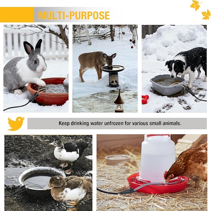 Chicken Water Heater Cord,39W Heated Chicken Waterer for Winter to Prevent Water Freezing,Poultry Water Heater for Chickens, Ducks & Other Small Animals -2Pack (Waterer Not Included)