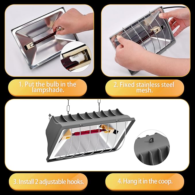 Chicken Brooder Heater Lamp 175W Brooder Heating Plate for Chicks Hanging Light Heated Adjustable Temp & Height with Anti-Fall Aluminum Alloy Lamp Shade Suitable for Chickens, Ducks, Poultry (grey)