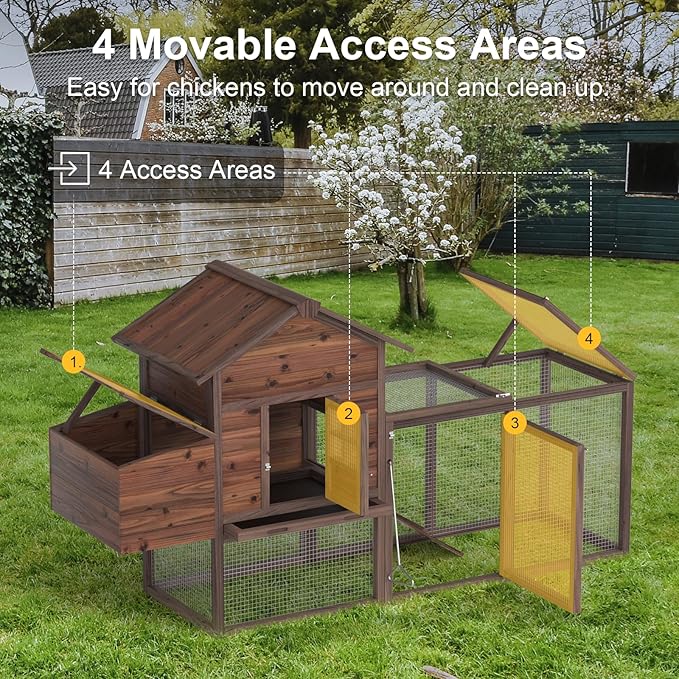 Wooden Chicken Coop Large Walk-in Outdoor Hen House with Nesting Box and Run, Poultry Cage Rabbit Hutch Waterproof UV Panel Cover for 4-8 Chickens Brown 159'' #CO48
