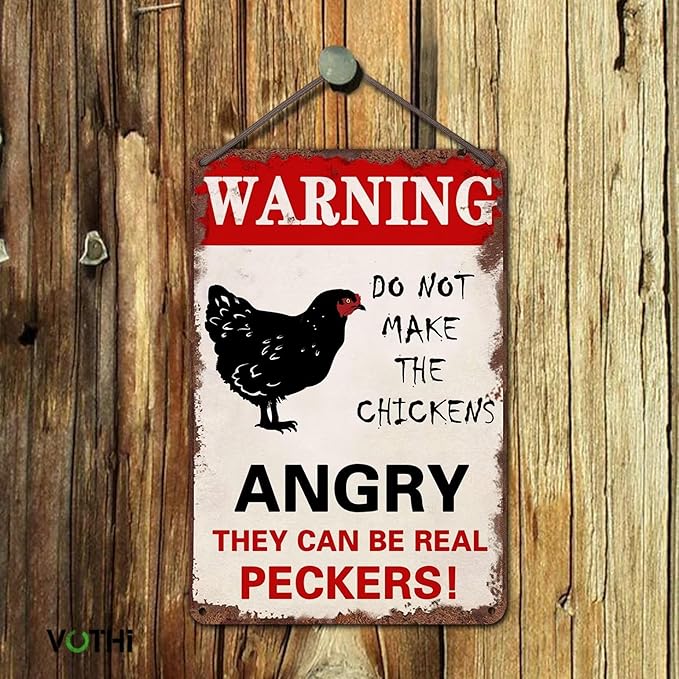 Funny Vintage Metal Chicken Coop Signs;Warning Do Not Make The Chickens Angry;for Farmhouse Gate Fence Wall Decor;Chicken Signs for Coop Funny Outdoor 8x12 In