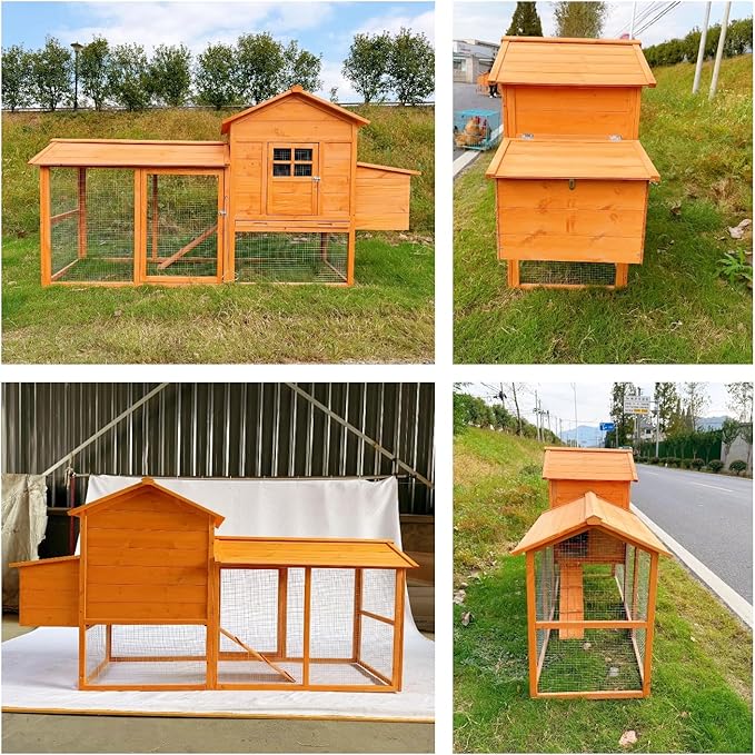 Wooden Chicken Coop for 4 to 6 Chickens Large Poultry Hen House with Outdoor Run Nesting Box Pull Out Tray and Easy Access Sliding Door