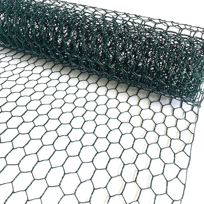 Chicken Wire, Easy to Shape, 15.7 x 87 Inches, Green PVC Coated Lightweight Galvanized Hexagonal Chicken Wire mesh, Floral Chicken Wire for Craft, Poultry, Garden
