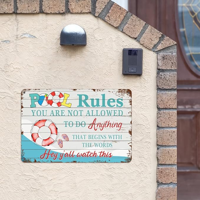 Pool Rules Sign - Hot Tub Sign 12"x 8" Pool Sign For Bundle 4 Pieces Pool Area Decorations Outdoor, Decor Funny For Swimming Pool Rules Gifts Garage Office Craft Room Living Room