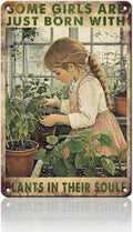 PEACHGARDEN Garden Decor Outdoor Metal Sign Some Girls are Just Born with Plants Retro Poster Tin Sign for Home Planting Room Yard Patio 8x12inch