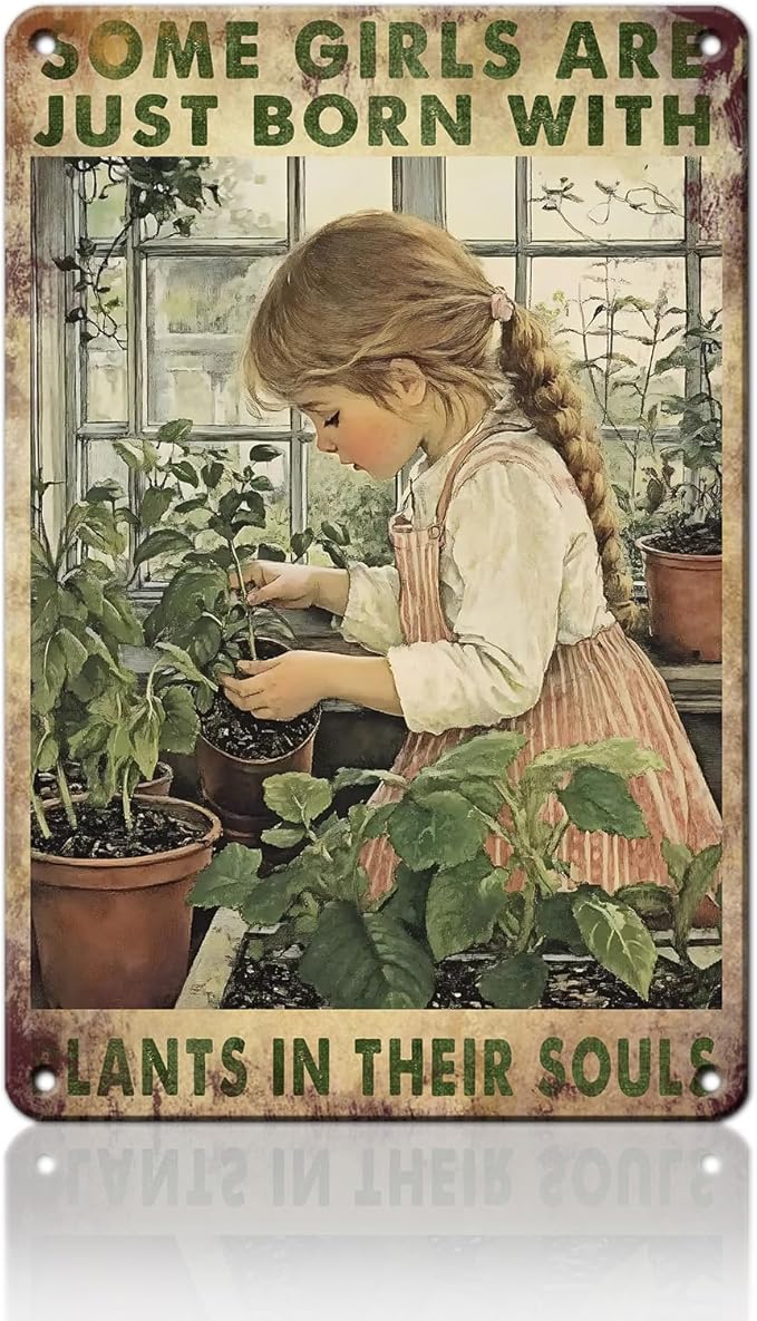 PEACHGARDEN Garden Decor Outdoor Metal Sign Some Girls are Just Born with Plants Retro Poster Tin Sign for Home Planting Room Yard Patio 8x12inch