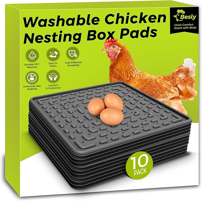 Washable & Reusable Nesting Pads for Chicken Coop - 10Pcs Chicken Nest Mats - Durable 12"x 12" Plastic Nest Box Pads for Egg Laying Hens (Soft, Easy Clean, Premium)