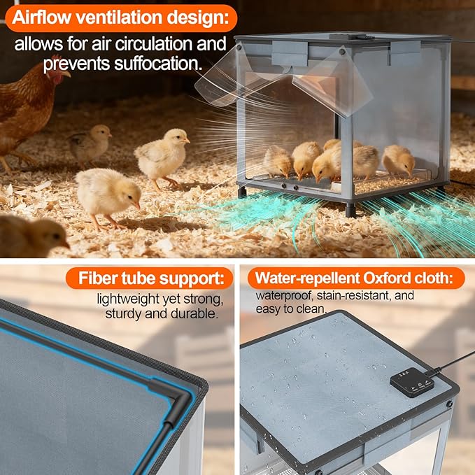 Brooder Box for Chicks, 4-in-1 Chick Starter Kit,Brooder Heating Plate with Adjustable Temp (77~95℉) & 9H Timer, Baby Chicken Pen, Chicken Feeder, Waterer,200W Poultry Coop Heater for Ducks, Quails