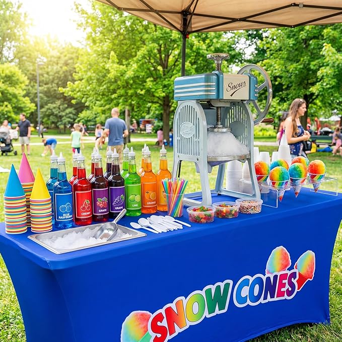 Oudain 6ft Snow Cones Stand Tablecloth Stretch Spandex Table Cover Snow Cones Stand Supplies for Standard Folding Tables Summer Party Table Cloths Universal Rectangular Fitted Protector