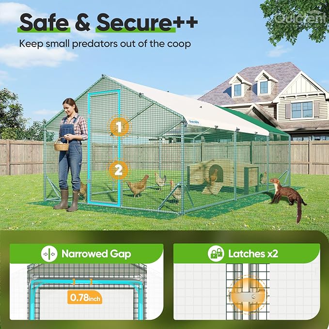 Quictent Large Metal Chicken Coop Run for 30+ Poultry with Nesting Box, Side Hardware Cloth & Cover, Advanced Series Outdoor Walk-in Cage Hen Duck Rabbit Dog Pen Yard Farm House, 18x9x6.6FT