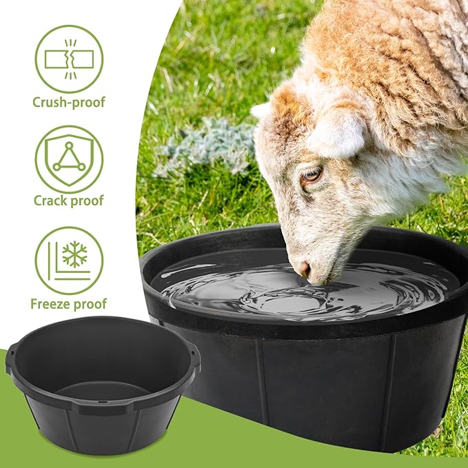 3Pcs Heavy Duty Rubber Feed Pan, 26 Quart/ 6.5 Gallon Rubber Tub Horse Feed Bucket, Durable Livestock Feeder Pan Dog Bowl Chicken Dust Bath Tub for Dogs Pig Goat Chicken Duck Farm Animal Feeding