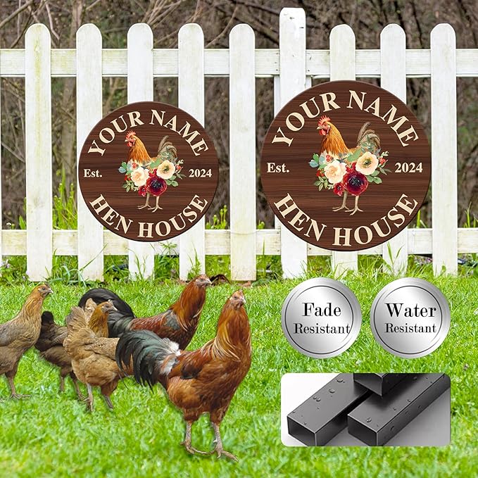 Custom Chicken Coop Metal Sign, Personalized Farmhouse Wall Decor, Vintage Fluffy Butt Hut Decor, Custom Name Sign for Farm, Gifts for Chicken Lovers