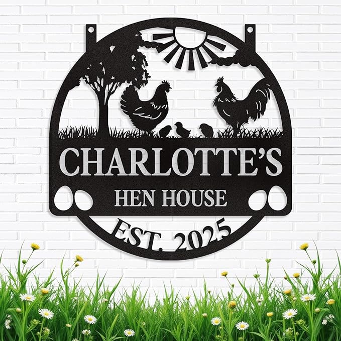 Personalized Chicken Coop Signs, Metal Funny Farm Decor, Chicken Coop Accessories, Metal Outdoor Wall Art, Custom Hen House Sign, Rustic Farmhouse Wall Decor for Farm Yard Garden Color01