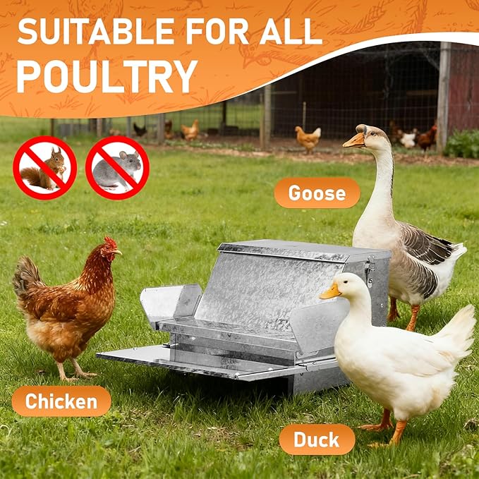 Outvita Automatic Treadle Chicken Feeder, 25 Lbs No Waste No Spill Rodent Proof Metal Chicken Feeder with Weatherproof Lid, Chicken Supplies for Your Chickens Duck Bantams Pheasants Poultry Coop