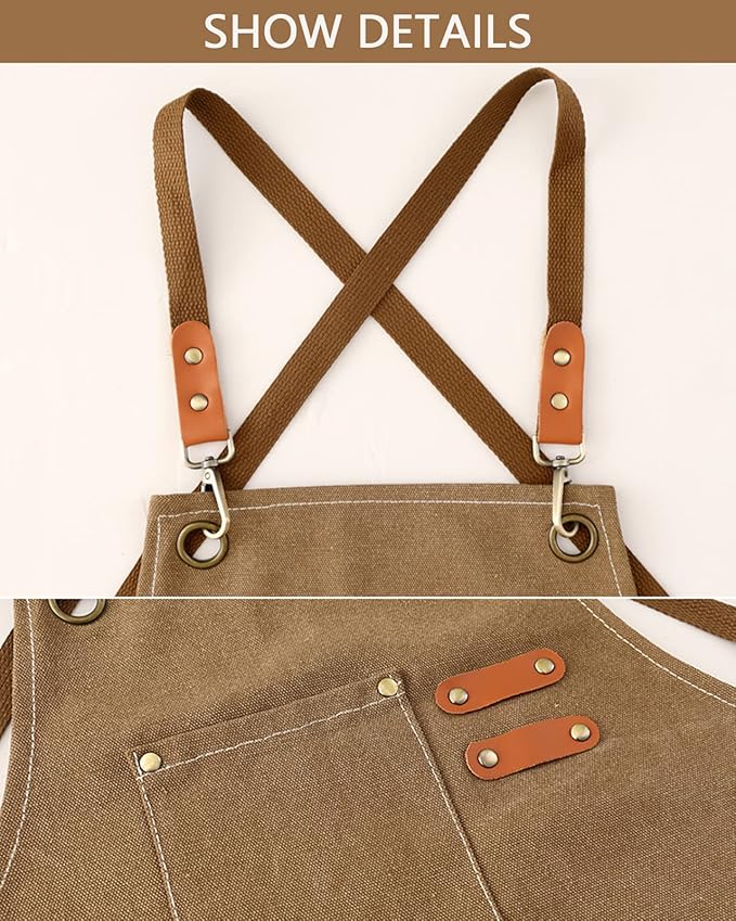Canvas Heavy Duty Work Tool Apron, Chef Cotton Aprons with Large Pockets…