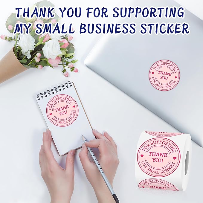 500 Pcs Thank You Stickers for Small Business Pink Cute, 2 Inches Self-Adhesive Elegant Round Seal for Envelopes, Party Favor