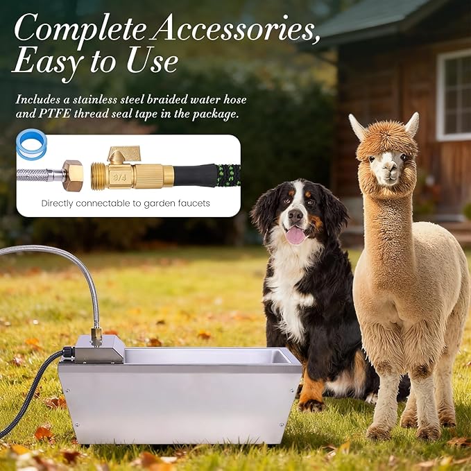 Heated Automatic Livestock Water Trough Heated Dog Water Bowl Outdoor Thermal Water Trough Auto Waterer for Large Dogs Horse Cattle Goat Sheep Pig, Adjustable Temperature & Timer