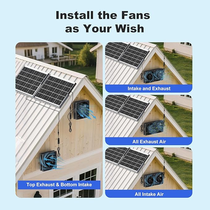 7.5" Solar Chicken Coop Fan 2 Pack, 15W x 2 Solar Powered Greenhouse Fan, Solar Exhaust & Intake Fans Outdoor Waterproof, for Outside Doghouse Shed Pet Air Circulation Ventilation Cooling