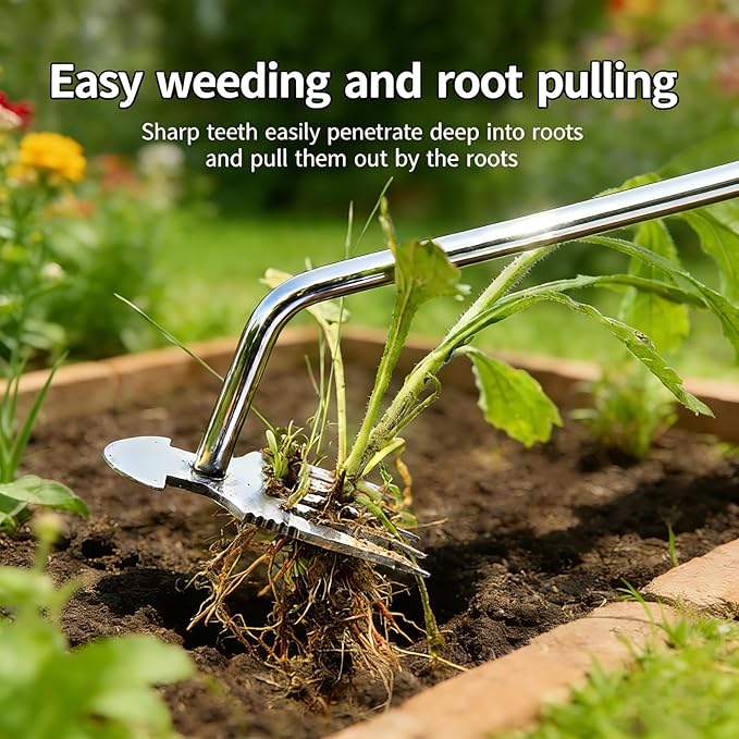 Weed Puller Tool, Rubber Handle Garden Manual Weeder Tool, Portable Stainless Steel Weeding Tools, For Hand Weeder Puller for Vegetable Gardening Backyard Farm Planting & Uprooting Weeding Tool