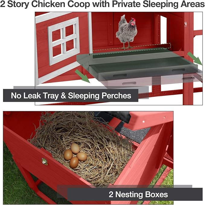 Chicken Coop with Wheels, Outdoor Chicken Tractor with Leak-Proof Tray, UV-Resistant Roof & Nesting Box for Chickens, Ducks, Rabbits