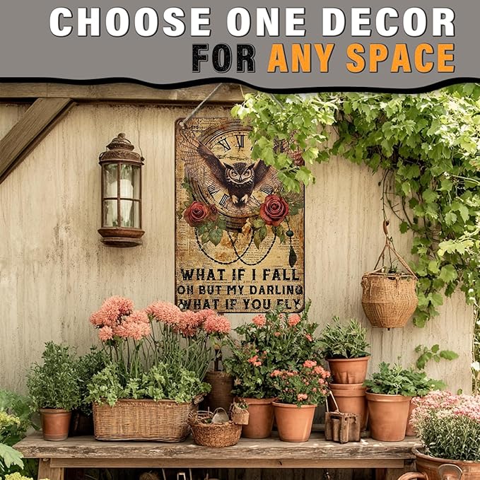 PEACHGARDEN Metal Sign Owl Wall Decor What If I Fall Oh But My Darling What If Vintage Poster Tin Sign for Home Bedroom Office Cafe Bar Man Cave 8x12inch