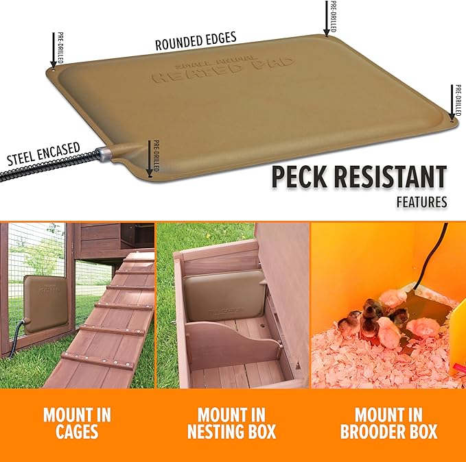 K&H Pet Products Thermo-Peep Chicken Heating Pad for Brooders and Chicken Coops, Warming Heat Plate for Chicks and Ducklings, Safety Listed Poultry Heat Lamp Alternative - Petite 12 X 9in, Tan 20W