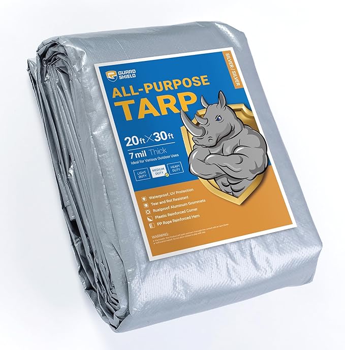 GUARD SHIELD Silver Tarp Waterproof 20x30 Feet Medium Duty All Purpose Poly Tarps Cover 7mil