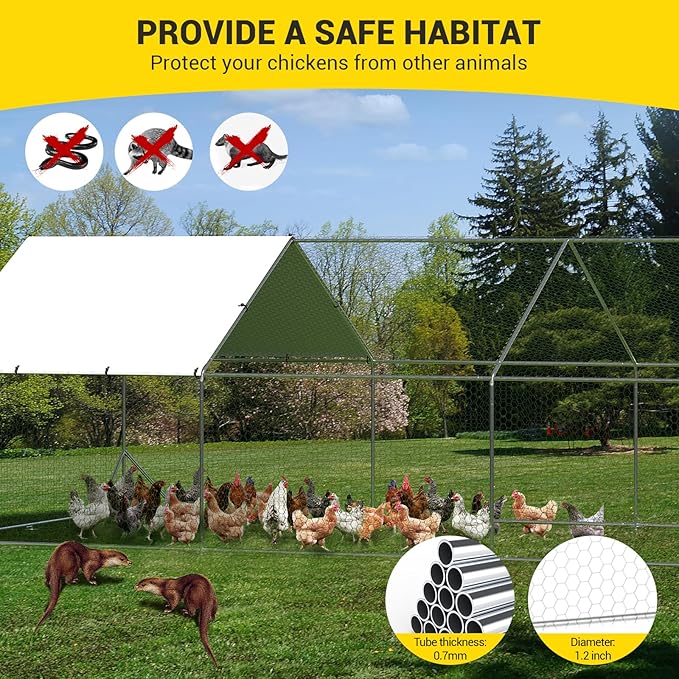 Garvee Large Chicken Coop, Metal Chicken Coop with Anti-Ultraviolet Waterproof Cover, Spire Roof Walk in Poultry Cage for Backyard and Farm Use, 9.8 ft x 19.7 ft x 6.6 ft