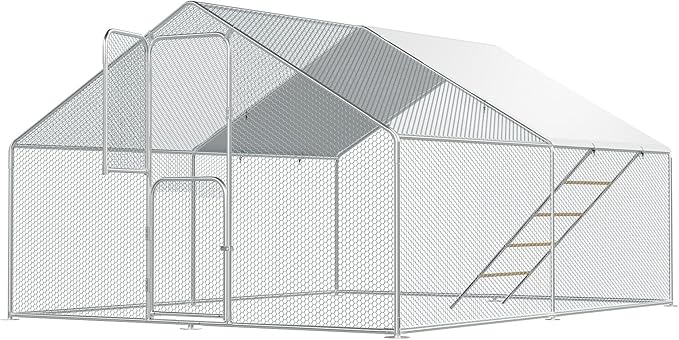 Amopatio Metal Large Chicken Coop 12x9.8x6 FT Walk in Chickens Runs with Chicken Roosting Perch, Outdoor Chicken Pen with Security Lock and Split Door for Farm, Yard, Backyard