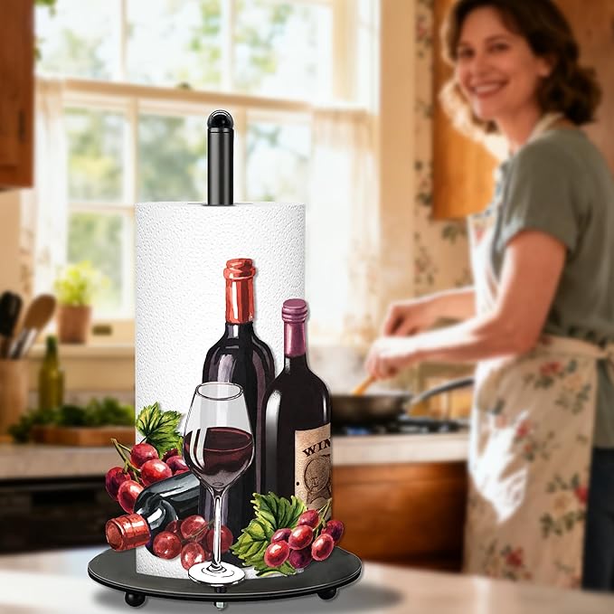 Wine Paper Towel Holder, Wine Decor for Countertop Cute Farmhouse Home Table, Housewarming Birthday Gifts