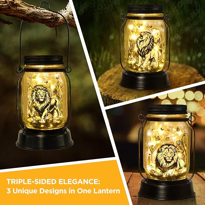 Lion Gifts for Women/Men Lion Solar Lanterns Mom Birthday Animal Simba Lovers Lantern Animal Memorial Lights Solar Garden Decoration for Yard, Patio,Backyard,Porch Torches, Home Decor