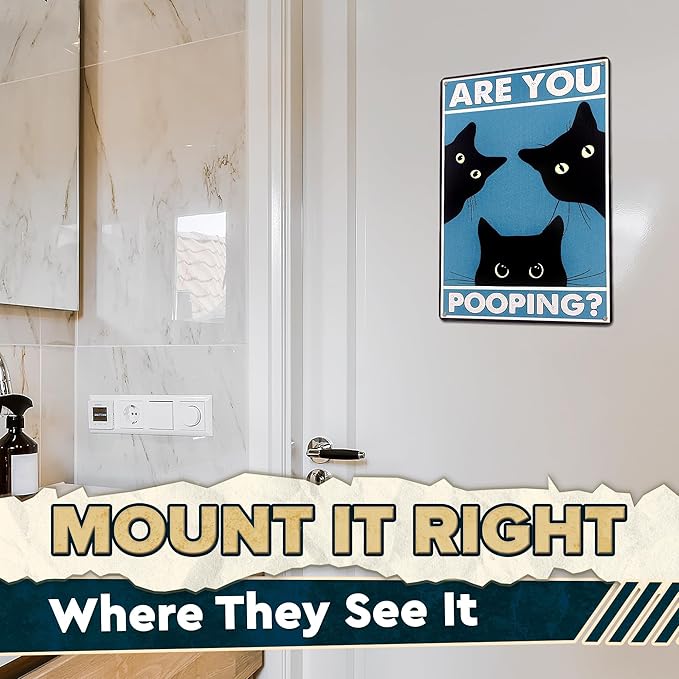 Are You Pooping Sign - Funny Cat Bathroom Sign with Anti-Rust Coating 12 x 8 Inch - Black Cat Decor for Home, Metal Wall Plaque for Toilet Decor, Cat Wall Art – Humorous Farmhouse Funny Bathroom Art