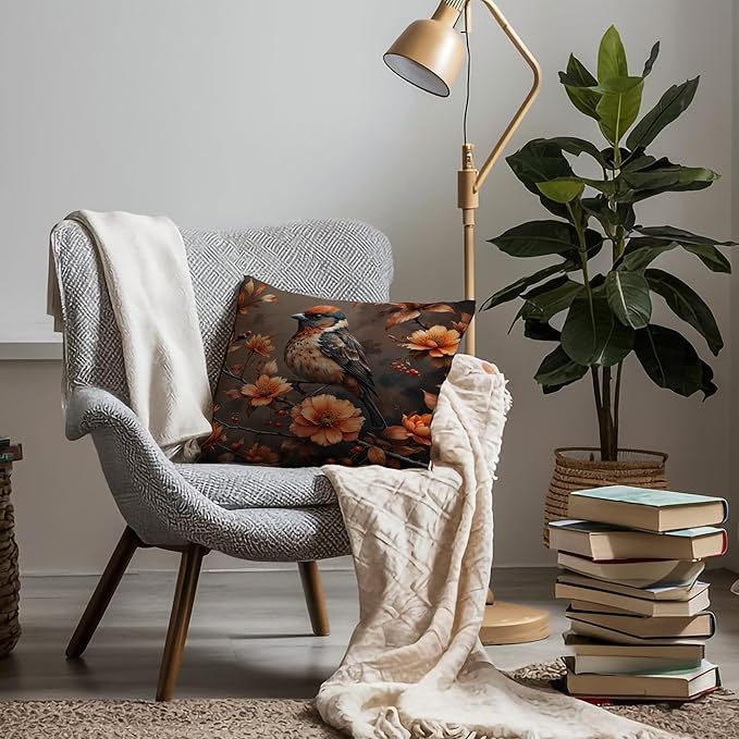 Vintage Floral Bird Pillow Covers 18x18, Bird Decor for Home, Cottagecore Floral Botanical Birds Nature Throw Pillow Covers for Home Living Room Bedroom
