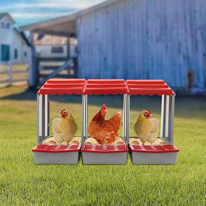 Chicken Nesting Boxes 3 Compartment PP Nesting Box with Inclined Nesting Boxes & Vented Holes Wall Mount Chicken Laying Boxes for Chicken Coop (Red)