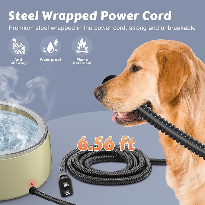 Newget 3L Heated Water Bowl, Outdoor Large Heated Dog Bowls, Outside Waterproof Heated Pet Bowl with Chew Resistant Cord, Smart Thermal Dish Provides Drinkable Water in Winter for Cat, Rabbit, Chicken