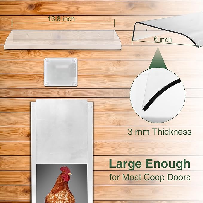 Saillong Weatherproof Cover for Chicken Coop Doors, Prevents Rain and Snow from Impeding Movement of Your Automatic Chicken Coop Door, Chicken Door Opener Cover Accessory (Polycarbonate)