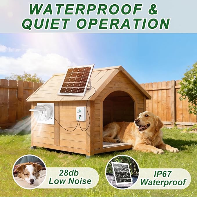 Solar Exhaust Fan with 7500mAh Battery & LCD Display, 25W Solar Panel Vent Fan for Chicken Coop, Greenhouse & Shed, 6" Solar Powered Ventilation Fan, 380 CFM, Ultra Quiet, Day & Night Cooling