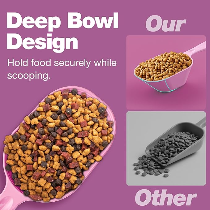 Pet Food Scoop 2 Pack, Dog Cup Capacity Cat Food Scooper With Measuring Lines For Dog, Puppy and Cat Coffee Bean, Flour Scoop Purple