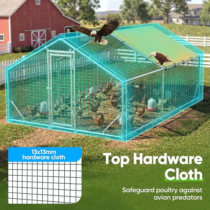 Quictent Premium Large Metal Chicken Coop Run Upgraded with Reinforced Hardware Cloth & 1.26" Galvanized Metal Tube, Walk-in Poultry Cage for Outdoor Yard Farm, Waterproof Cover, 13.1x9.8x6.6FT
