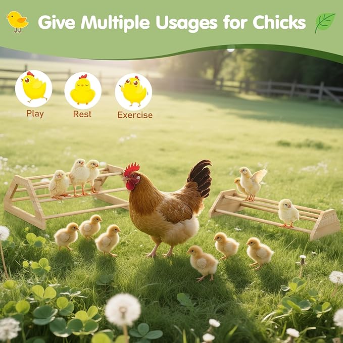 Pawaboo Chick Perch, 2 Pack Wooden Chicken Roosting Bars, Large & Small 2 Sizes Chick Perches Toy for Coop and Brooder, Chicken Roosts and Perches Stand for Chicks Ducklings Quails