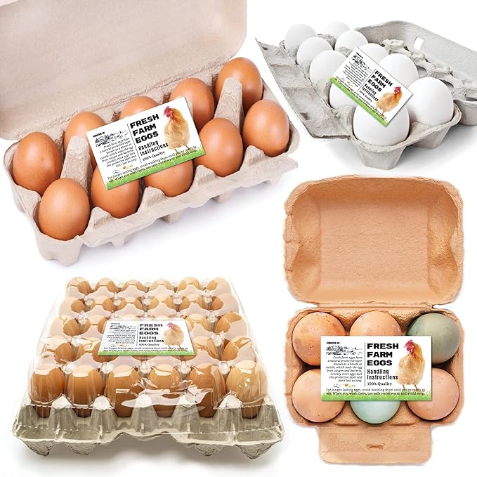 100 Pack Premium Fresh Farm Eggs Handling Instructions Care Accessories Cards Labels | Egg Blank Cartons 4 6 12 15 18 30 48 50 Count Basket Box Container Storing Extra Organizer -M11CH100