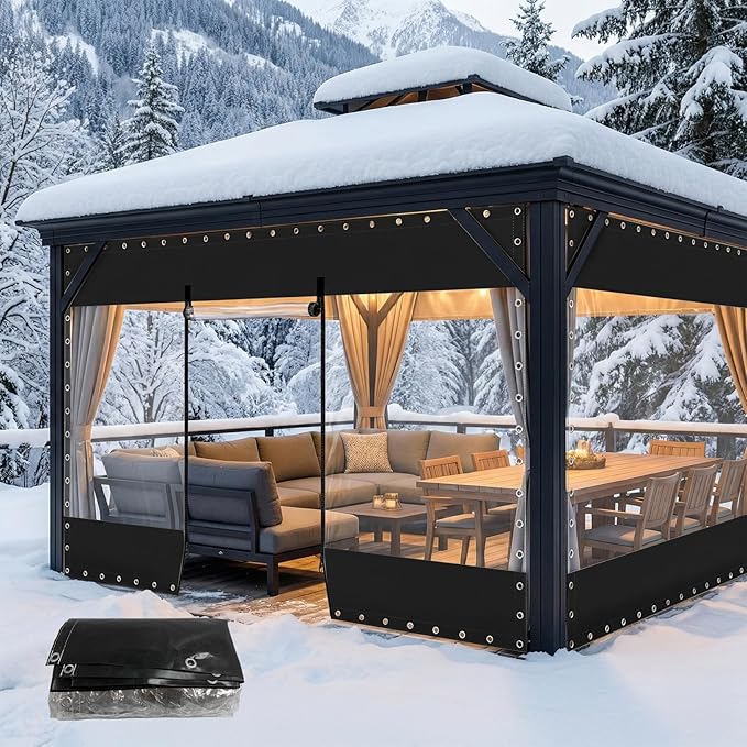 19.69 MIL Clear Vinyl Patio Enclosure with Double Zippered Entry,8'H X 15'W Heavy Duty Waterproof Transparent Tarp with Grommets,21.16oz Outdoor Vinyl Curtains for Patio Gazebo Porch Balcony Pergola