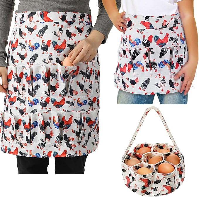 3 Pcs Egg Apron for Collecting Fresh Eggs Gathering Basket for Kids Adult 12 Pockets and Child 3 Pockets