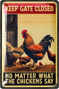 Vintage Tin Sign - Gates Closed Chickens, Decor for Coop & Outdoor, Chicken Lover Gifts, Metal Signs 12x8